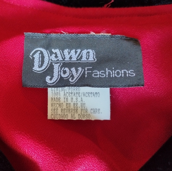 Dawn Joy Vintage Ruby Red Button Down Dress Velvet Accents - Picture 3 of 14